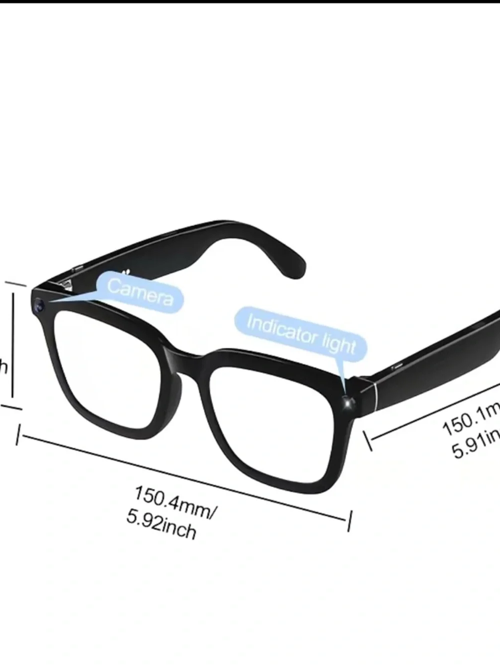 Wireless Smart Video Glasses in Black with Built-In Camera